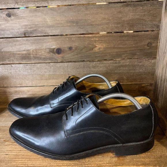 Mens Cole Haan Stanton Black‎ Leather Plain Toe Oxford Dress Shoes Size 11 M GUC - Picture 2 of 6